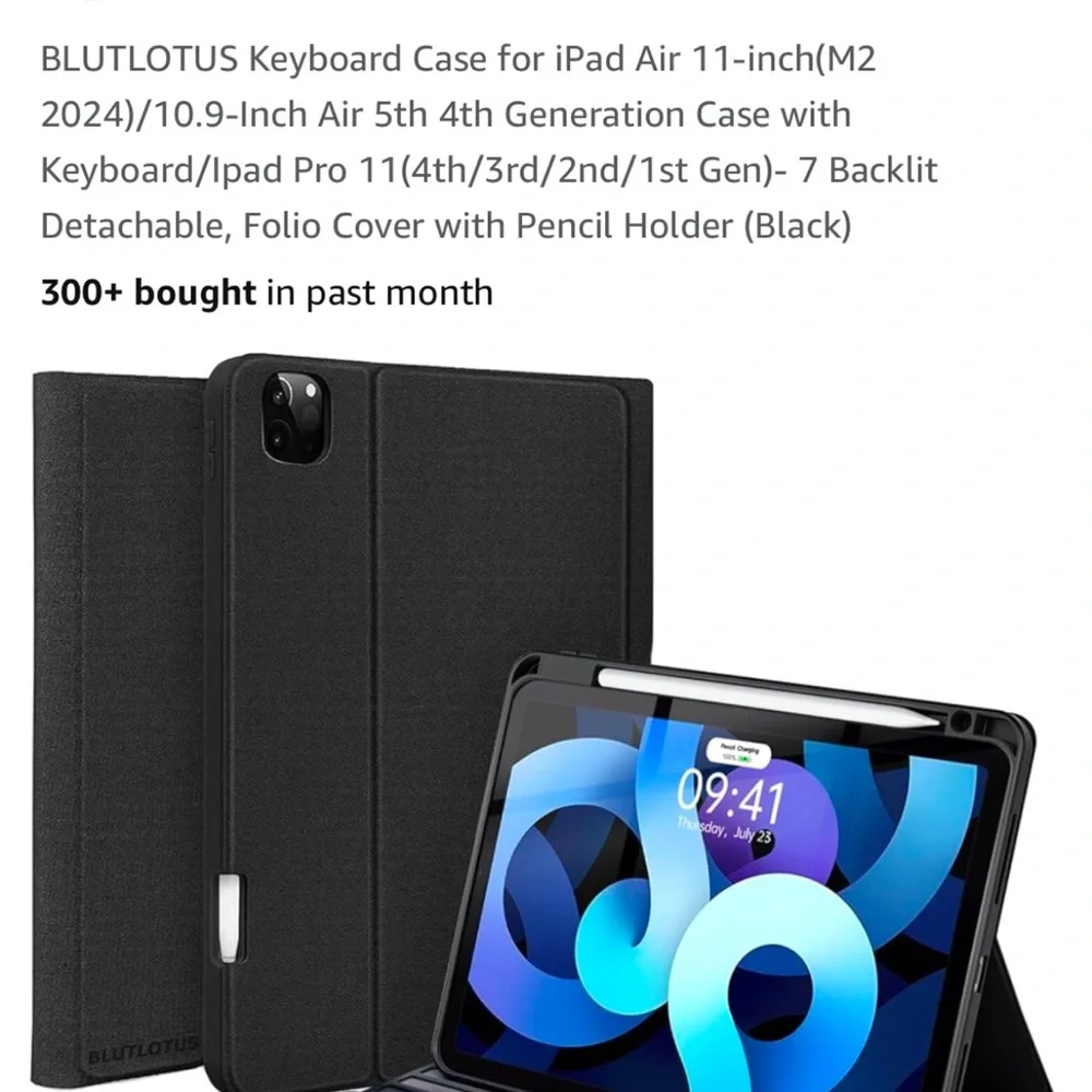Keyboard Case iPad Air 11” (M2 2024)/10.9” Air 5th 4th Backlit Folio Cover